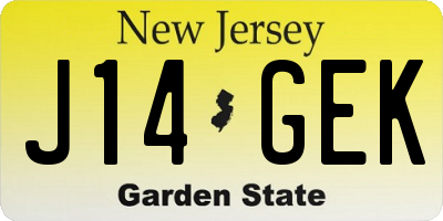 NJ license plate J14GEK