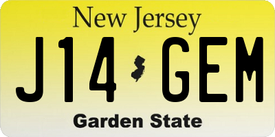 NJ license plate J14GEM