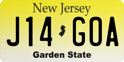 NJ license plate J14GOA