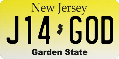 NJ license plate J14GOD