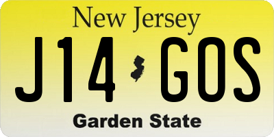 NJ license plate J14GOS