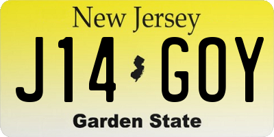 NJ license plate J14GOY