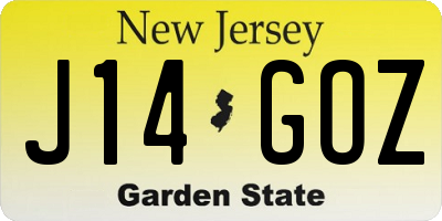 NJ license plate J14GOZ
