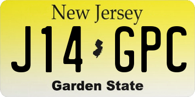 NJ license plate J14GPC