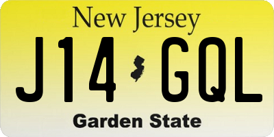 NJ license plate J14GQL