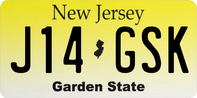 NJ license plate J14GSK