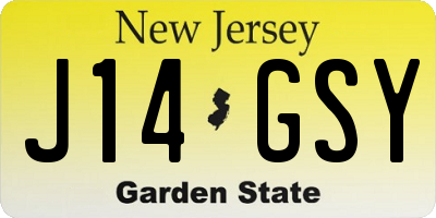 NJ license plate J14GSY