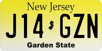 NJ license plate J14GZN