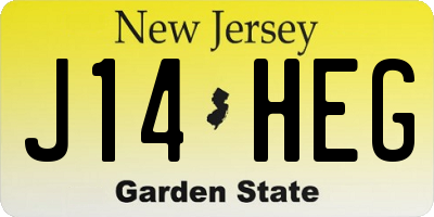 NJ license plate J14HEG