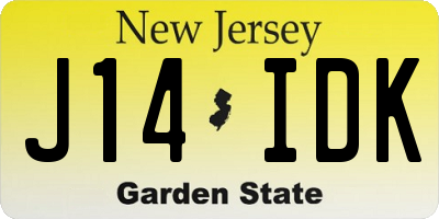 NJ license plate J14IDK