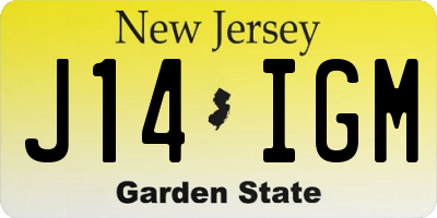 NJ license plate J14IGM