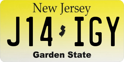 NJ license plate J14IGY