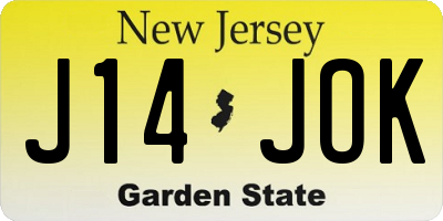 NJ license plate J14JOK