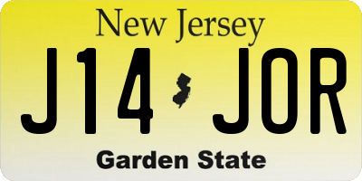 NJ license plate J14JOR