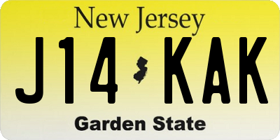 NJ license plate J14KAK