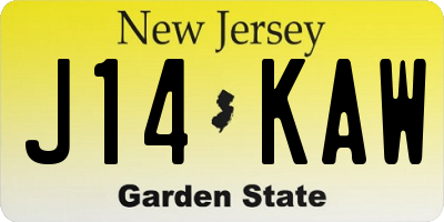 NJ license plate J14KAW