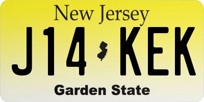 NJ license plate J14KEK