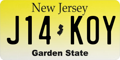 NJ license plate J14KOY