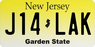 NJ license plate J14LAK