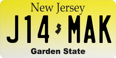 NJ license plate J14MAK