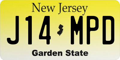 NJ license plate J14MPD