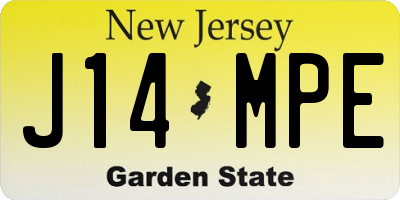 NJ license plate J14MPE