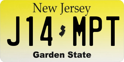 NJ license plate J14MPT