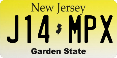 NJ license plate J14MPX