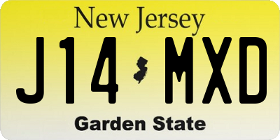 NJ license plate J14MXD