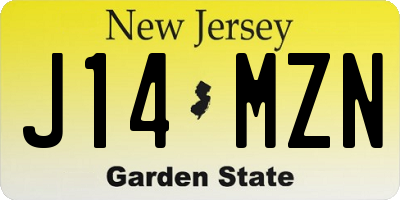 NJ license plate J14MZN
