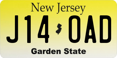 NJ license plate J14OAD