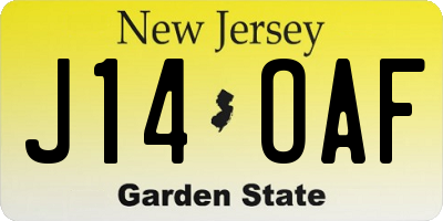 NJ license plate J14OAF