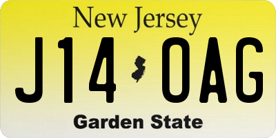 NJ license plate J14OAG
