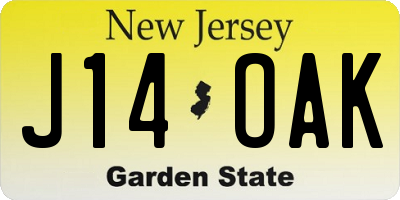NJ license plate J14OAK
