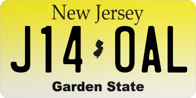 NJ license plate J14OAL