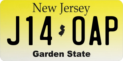 NJ license plate J14OAP