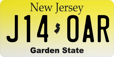 NJ license plate J14OAR