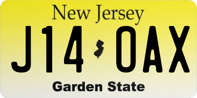 NJ license plate J14OAX