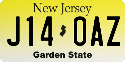 NJ license plate J14OAZ