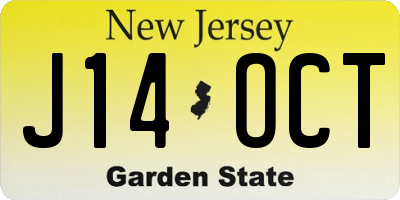 NJ license plate J14OCT
