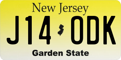 NJ license plate J14ODK