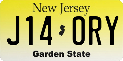 NJ license plate J14ORY