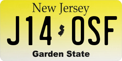 NJ license plate J14OSF