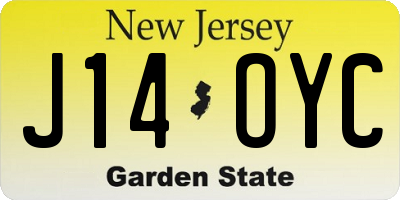 NJ license plate J14OYC