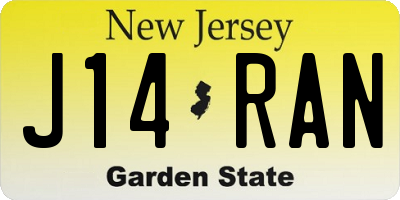 NJ license plate J14RAN