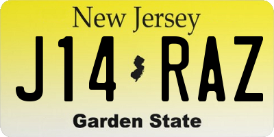 NJ license plate J14RAZ