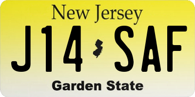NJ license plate J14SAF