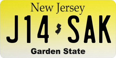 NJ license plate J14SAK
