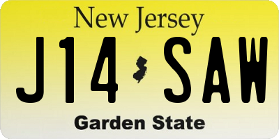 NJ license plate J14SAW