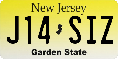 NJ license plate J14SIZ